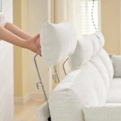 116.53 In. Square Arm Fabric U Shape Sectional Sofa With 2-Chaise Lounge And Pillow In Beige -More Furniture Store beige jearey sofas couches xne 2 beige c3 1000