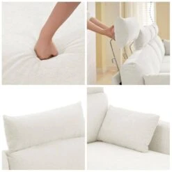 116.53 In. Square Arm Fabric U Shape Sectional Sofa With 2-Chaise Lounge And Pillow In Beige -More Furniture Store beige jearey sofas couches xne 2 beige fa 1000