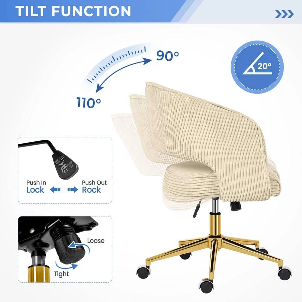Beige Modern Swivel And Adjustable Task Chair Tufted Office Chair With Gold Base 6 Beige Modern Swivel And Adjustable Task Chair Tufted Office Chair With Gold Base - Image 6
