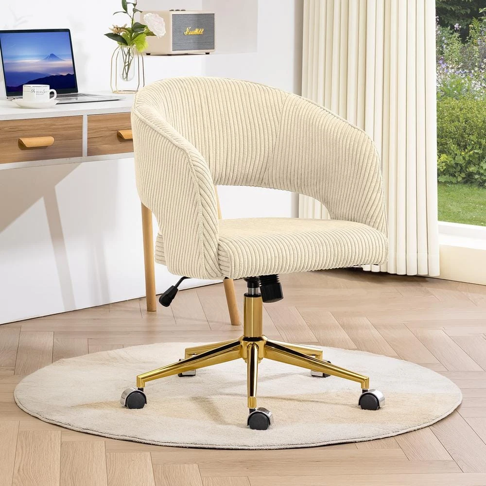 Beige Modern Swivel And Adjustable Task Chair Tufted Office Chair With Gold Base 1 Beige Modern Swivel And Adjustable Task Chair Tufted Office Chair With Gold Base