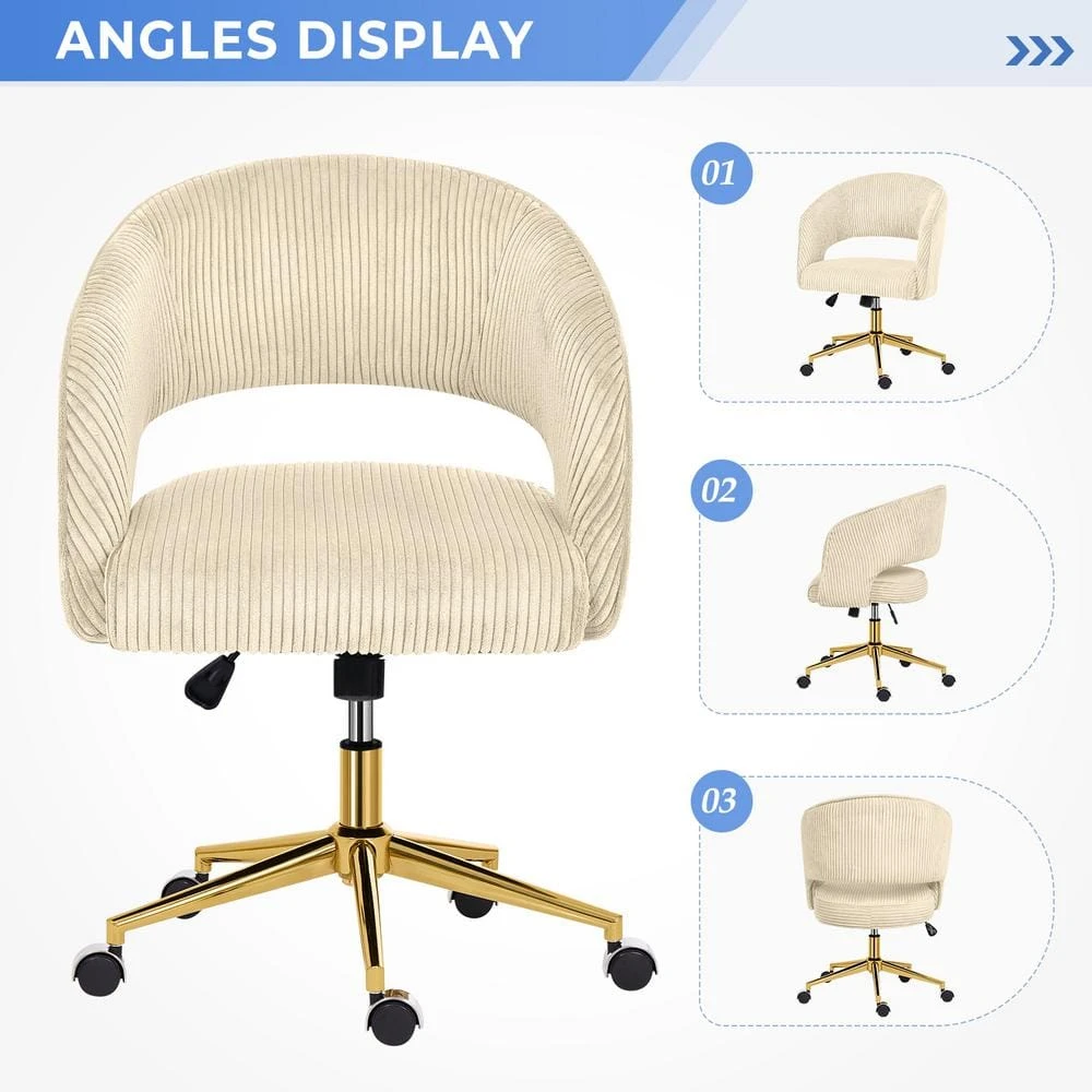Beige Modern Swivel And Adjustable Task Chair Tufted Office Chair With Gold Base 3 Beige Modern Swivel And Adjustable Task Chair Tufted Office Chair With Gold Base - Image 3
