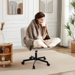 Peel Contemporary Faux Leather Swivel Ergonomic Task Office Chair In Beige With Enlarged Seat Width -More Furniture Store beige jearey task chairs pepu beige 44 1000