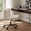 Peel Contemporary Faux Leather Swivel Ergonomic Task Office Chair In Beige With Enlarged Seat Width