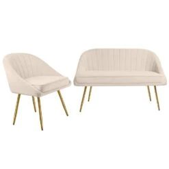 Atye 2 Piece Beige Living Room Velvet Loveseat And Accent Chair Set -More Furniture Store beige living room sets sry dry bg 31 1000