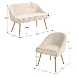 Atye 2 Piece Beige Living Room Velvet Loveseat And Accent Chair Set -More Furniture Store beige living room sets sry dry bg 66 1000