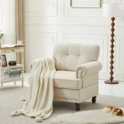 Modern 2-Piece Beige Polyester Nailhead Trim Flared Arm Tufted Back Sofa Set Chair And Loveseat Sofa Living Room Set 10 Modern 2-Piece Beige Polyester Nailhead Trim Flared Arm Tufted Back Sofa Set Chair And Loveseat Sofa Living Room Set -More Furniture Store beige white jearey living room sets 7ty beige 4f 1000