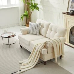 Modern 2-Piece Beige Polyester Nailhead Trim Flared Arm Tufted Back Sofa Set Chair And Loveseat Sofa Living Room Set 9 Modern 2-Piece Beige Polyester Nailhead Trim Flared Arm Tufted Back Sofa Set Chair And Loveseat Sofa Living Room Set -More Furniture Store beige white jearey living room sets 7ty beige c3 1000