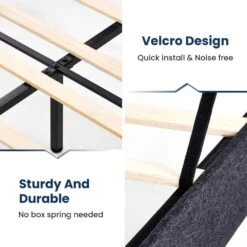 Alex Black And Grey Queen Upholstered Platform Bed Frame With Headboard -More Furniture Store black and grey jearey platform beds e111cj queen black and grey 4f 1000