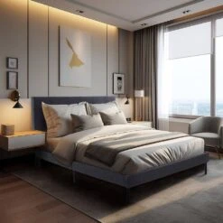 Alex Black And Grey Twin Upholstered Platform Bed Frame With Headboard -More Furniture Store black and grey jearey platform beds e111cj twin black and grey 31 1000