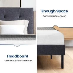 Alex Black And Grey Twin Upholstered Platform Bed Frame With Headboard -More Furniture Store black and grey jearey platform beds e111cj twin black and grey 4f 1000