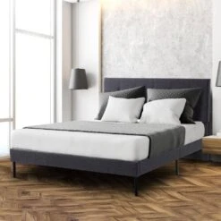 Alex Black And Grey Twin Upholstered Platform Bed Frame With Headboard