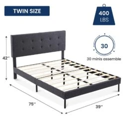 Alex Black And Grey Twin Upholstered Platform Bed Frame With Headboard -More Furniture Store black and grey jearey platform beds e111cj twin black and grey 66 1000