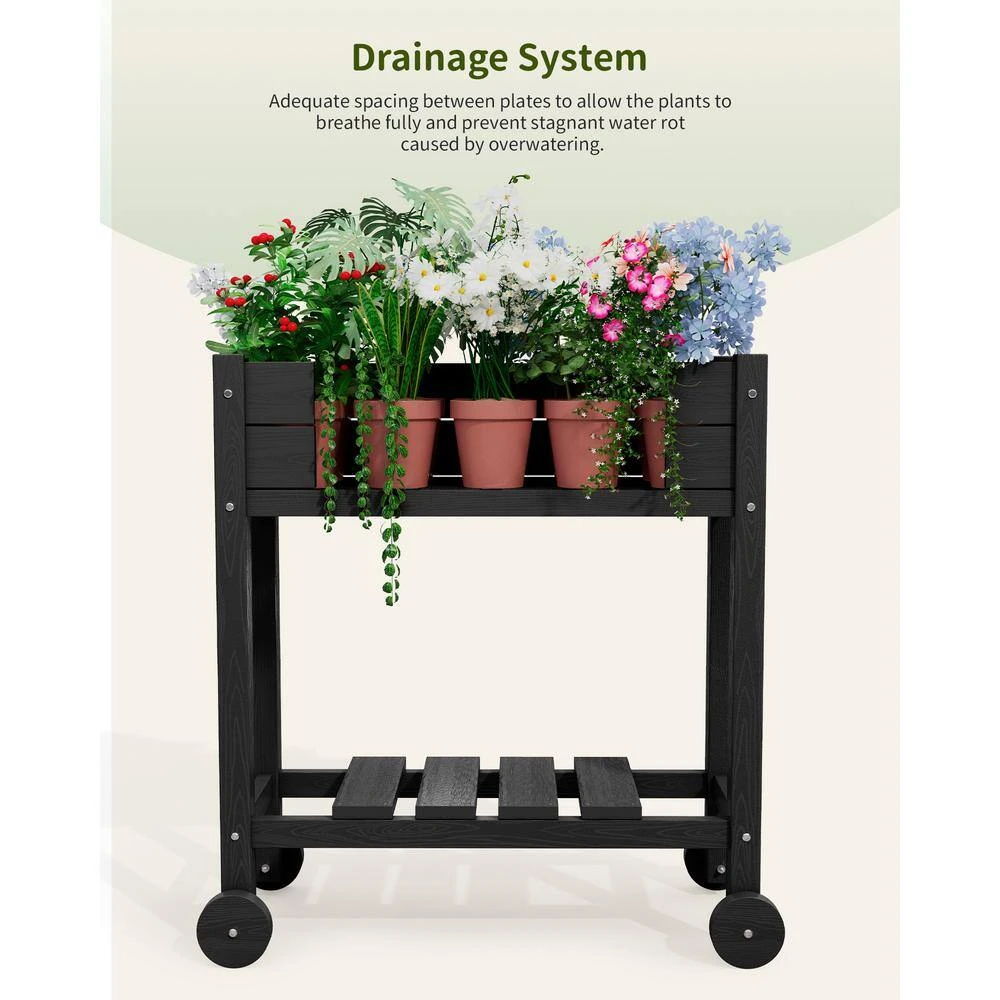 HDPE 28.3 In. X 10 In. X 9.5 In. Outdoor Plastic Raised Garden Bed In Black 2 HDPE 28.3 In. X 10 In. X 9.5 In. Outdoor Plastic Raised Garden Bed In Black - Image 2