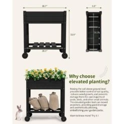 HDPE Outdoor Raised Garden Bed With Wheels In Black 13 HDPE Outdoor Raised Garden Bed With Wheels In Black -More Furniture Store black elevated garden beds tld3jt b b 44 1000