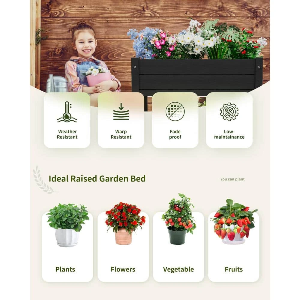 HDPE Outdoor Raised Garden Bed With Wheels In Black 4 HDPE Outdoor Raised Garden Bed With Wheels In Black - Image 4