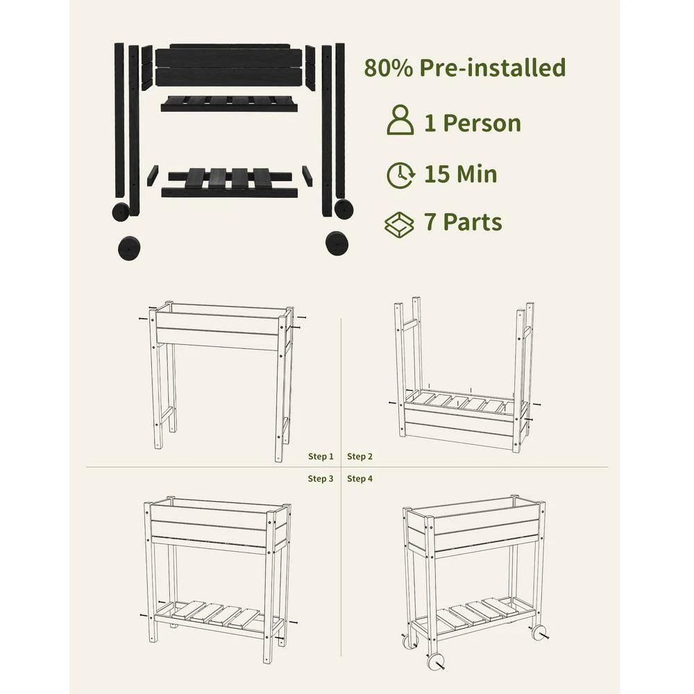 HDPE Outdoor Raised Garden Bed With Wheels In Black 7 HDPE Outdoor Raised Garden Bed With Wheels In Black - Image 7