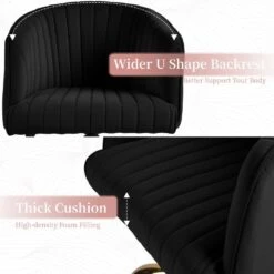 Modern Black Velvet Height Adjustable Office Desk Chair With Upholstered Back For Home Office Bedroom Study 12 Modern Black Velvet Height Adjustable Office Desk Chair With Upholstered Back For Home Office Bedroom Study -More Furniture Store black jearey accent chairs kwhf black 1f 1000
