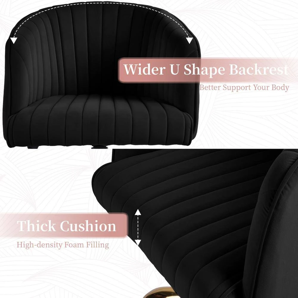 Modern Black Velvet Height Adjustable Office Desk Chair With Upholstered Back For Home Office Bedroom Study 5 Modern Black Velvet Height Adjustable Office Desk Chair With Upholstered Back For Home Office Bedroom Study - Image 5