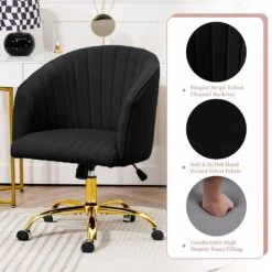 Modern Black Velvet Height Adjustable Office Desk Chair With Upholstered Back For Home Office Bedroom Study 13 Modern Black Velvet Height Adjustable Office Desk Chair With Upholstered Back For Home Office Bedroom Study -More Furniture Store black jearey accent chairs kwhf black 44 1000