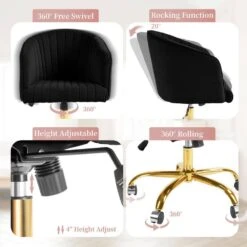 Modern Black Velvet Height Adjustable Office Desk Chair With Upholstered Back For Home Office Bedroom Study 11 Modern Black Velvet Height Adjustable Office Desk Chair With Upholstered Back For Home Office Bedroom Study -More Furniture Store black jearey accent chairs kwhf black 4f 1000