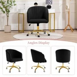Modern Black Velvet Height Adjustable Office Desk Chair With Upholstered Back For Home Office Bedroom Study 10 Modern Black Velvet Height Adjustable Office Desk Chair With Upholstered Back For Home Office Bedroom Study -More Furniture Store black jearey accent chairs kwhf black c3 1000