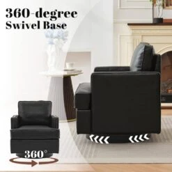 Black PU Leather 360° Swivel Nailhead Trim Button-tufted Accent Arm Chair With Cushion -More Furniture Store black jearey accent chairs pewy black c3 1000