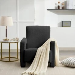 Modern Black Adirondack Chair Interior Design Style Luxurious Lambswool Upholstered Accent Chair -More Furniture Store black jearey accent chairs slswy black 31 1000