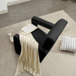 Modern Black Adirondack Chair Interior Design Style Luxurious Lambswool Upholstered Accent Chair -More Furniture Store black jearey accent chairs slswy black 76 1000