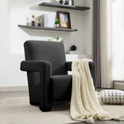 Modern Black Adirondack Chair Interior Design Style Luxurious Lambswool Upholstered Accent Chair -More Furniture Store black jearey accent chairs slswy black fa 1000