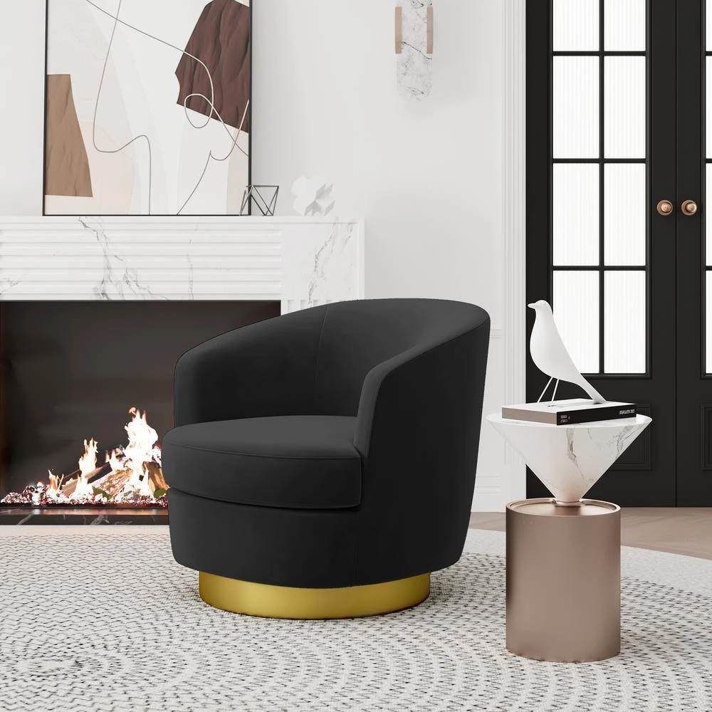 Nancy Modern 360° Swivel Black Non-falling Velvet Fabric Barrel Accent Armchair For Bedroom Or Living Room 5 Nancy Modern 360° Swivel Black Non-falling Velvet Fabric Barrel Accent Armchair For Bedroom Or Living Room - Image 5