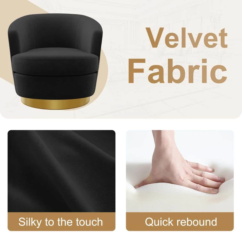 Nancy Modern 360° Swivel Black Non-falling Velvet Fabric Barrel Accent Armchair For Bedroom Or Living Room 4 Nancy Modern 360° Swivel Black Non-falling Velvet Fabric Barrel Accent Armchair For Bedroom Or Living Room - Image 4