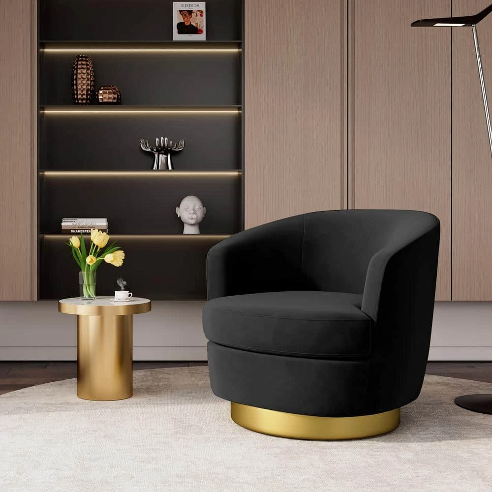 Nancy Modern 360° Swivel Black Non-falling Velvet Fabric Barrel Accent Armchair For Bedroom Or Living Room 1 Nancy Modern 360° Swivel Black Non-falling Velvet Fabric Barrel Accent Armchair For Bedroom Or Living Room