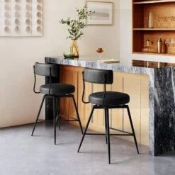 Peel PU 27 In. Swivel Black Metal High Bar Stool (Set Of 2) -More Furniture Store black jearey bar stools 27gby black 31 1000