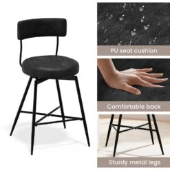 Peel PU 27 In. Swivel Black Metal High Bar Stool (Set Of 2) -More Furniture Store black jearey bar stools 27gby black 4f 1000