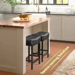 Peel Modern 24 In. Counter Height Faux Leather Black Bar Stools For Kitchen (Set Of 2) -More Furniture Store black jearey bar stools puzbd black 4f 1000