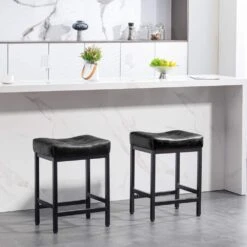 Peel Modern 24 In. Counter Height Faux Leather Black Bar Stools For Kitchen (Set Of 2)