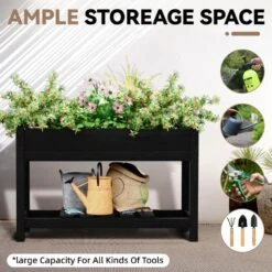 45 In. X 18 In. X 29 In. Outdoor Plastic Raised Garden Bed In Black, Elevated Planter For Herbs, Vegetables And Flowers -More Furniture Store black jearey elevated garden beds tphj black 1f 1000