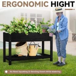 45 In. X 18 In. X 29 In. Outdoor Plastic Raised Garden Bed In Black, Elevated Planter For Herbs, Vegetables And Flowers -More Furniture Store black jearey elevated garden beds tphj black fa 1000