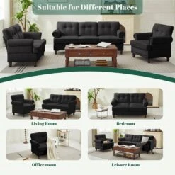 Modern 3-Piece Black Chenille Living Room Set With Nailhead Trim And Rubberwood Legs -More Furniture Store black jearey living room sets ldsf 123set black 44 1000