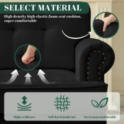 Modern 2-Piece Black Chenille Loveseat And Sofa Living Room Set With Nailhead Trim And Rubberwood Legs -More Furniture Store black jearey living room sets ldsf 23set black 4f 1000