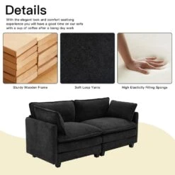 Modern 76.77 In. Black Looped Velvet Loveseat With Two Pillows For Living 12 Modern 76.77 In. Black Looped Velvet Loveseat With Two Pillows For Living -More Furniture Store black jearey loveseats xes 5 grey 1f 1000