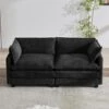 Modern 76.77 In. Black Looped Velvet Loveseat With Two Pillows For Living
