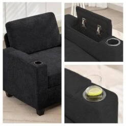 Modern 64.6 In Black Chenille Storage Loveseat With Cup Holder And Ottoman For Living -More Furniture Store black jearey loveseats xnecw 2 black c3 1000
