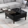 Black Faux Leather And Solid Wood Duplex Tufted Upholstered Lift-Top Ottoman Bench With Large Square Storage