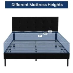 Alex Black Queen Upholstered Platform Bed Frame With Headboard -More Furniture Store black jearey platform beds 10ft dcs 1f 1000