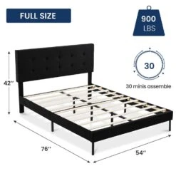 Alex Black Full Upholstered Platform Bed Frame With Headboard -More Furniture Store black jearey platform beds e111cj full black 66 1000