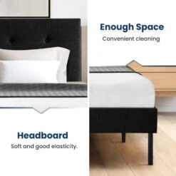 Alex Black Full Upholstered Platform Bed Frame With Headboard -More Furniture Store black jearey platform beds e111cj full black c3 1000