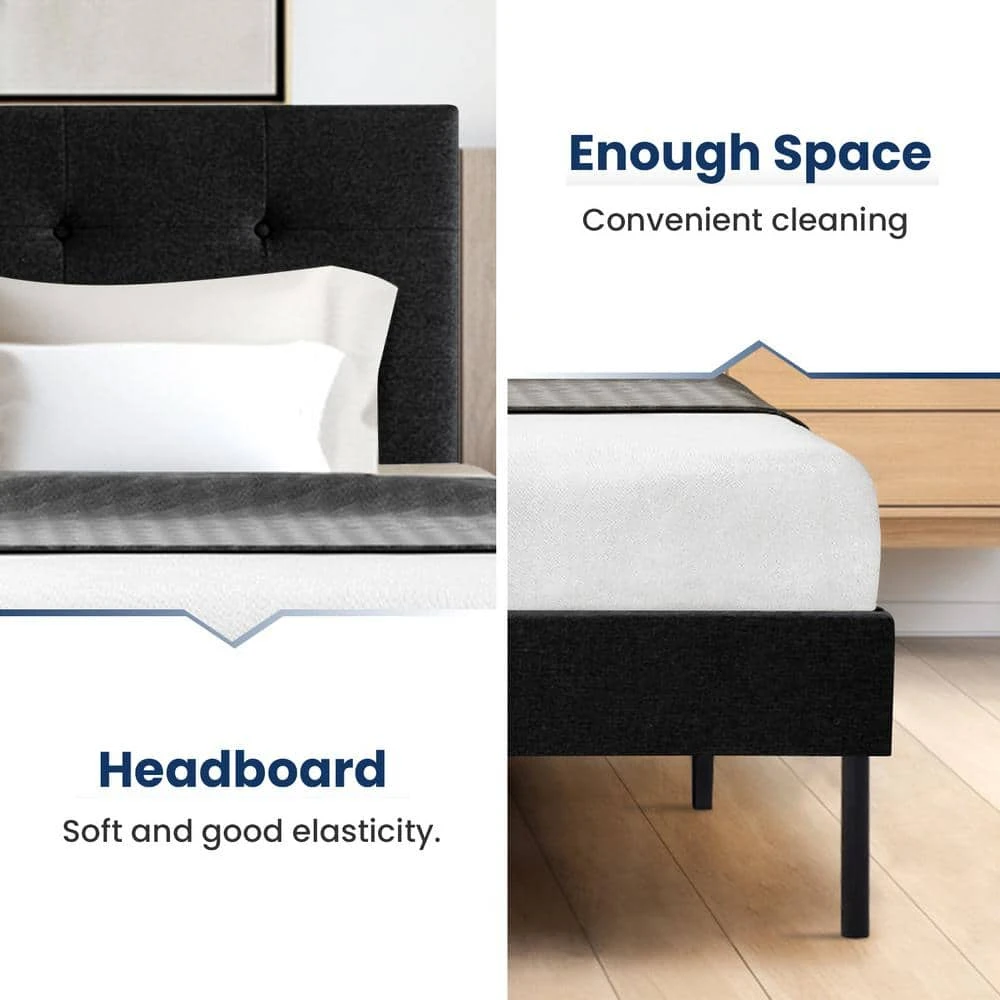 Alex Black Twin Upholstered Platform Bed Frame With Headboard 5 Alex Black Twin Upholstered Platform Bed Frame With Headboard - Image 5