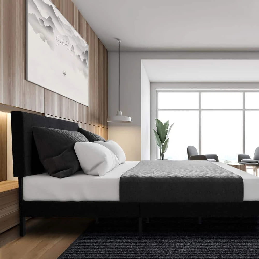 Alex Black Twin Upholstered Platform Bed Frame With Headboard 2 Alex Black Twin Upholstered Platform Bed Frame With Headboard - Image 2