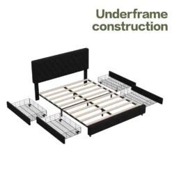 Black Full Linen Upholstered Storage Platform Bed Frame With Headboard -More Furniture Store black jearey platform beds slssfy navy 4f 1000